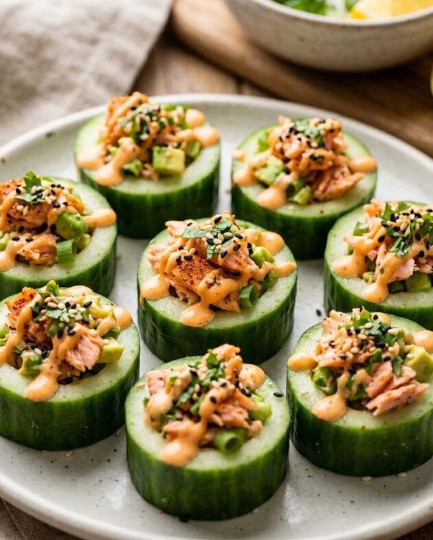 Spicy Salmon Cucumber Cups