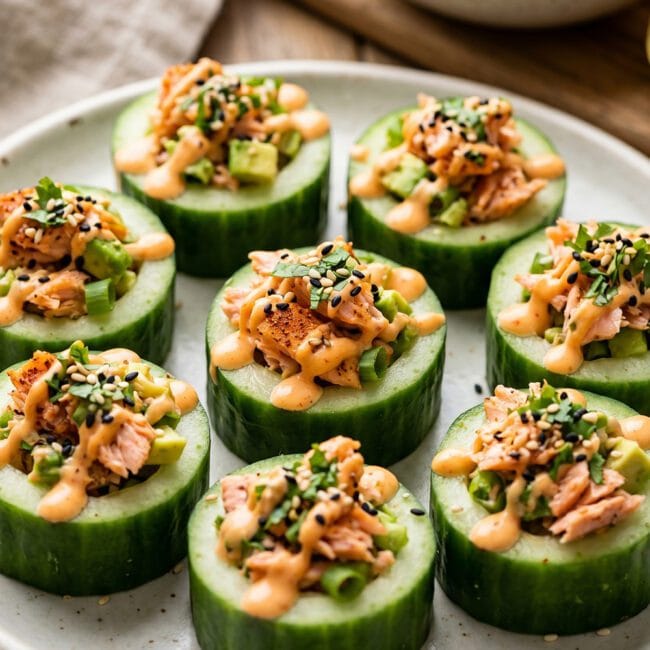 Spicy Salmon Cucumber Cups