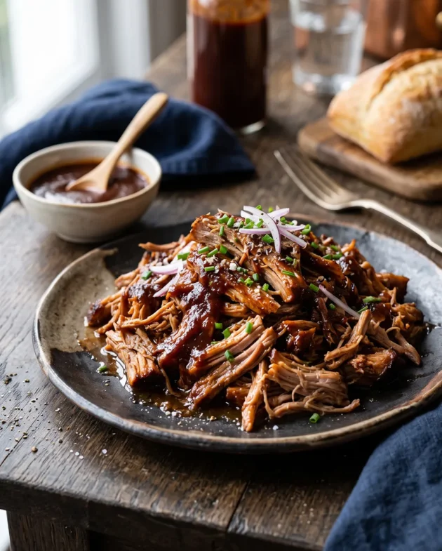 Slow Cooker Pulled Pork with BBQ Sauce served on toasted buns with tender shredded pork and homemade barbecue toppings.