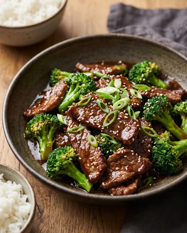 Beef and Broccoli Stir-Fry served over steamed white rice with tender beef, crisp broccoli, and a glossy homemade soy ginger sauce.